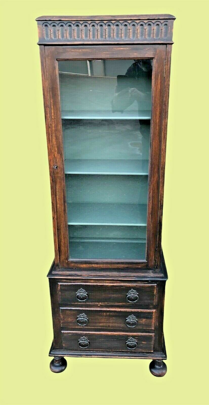 000997....Handsome Vintage Glazed Oak Cabinet With Drawers - Sold