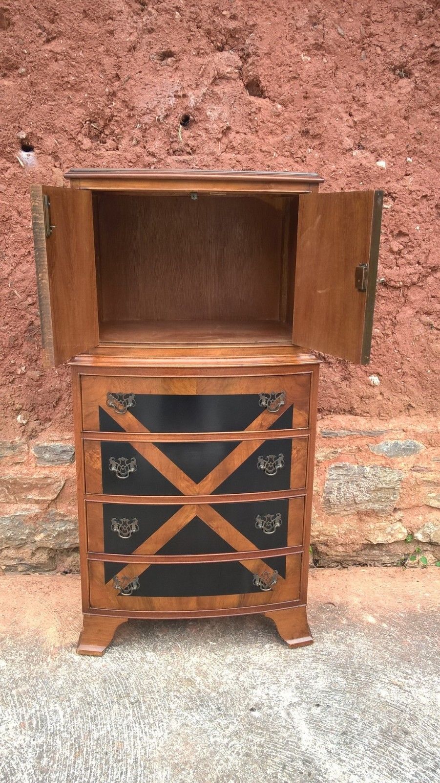 Walnut Tallboy / Drinks Cabinet / Chest Of Drawers