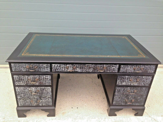 Large Vintage Pedestal Desk / Refinished Bankers Desk