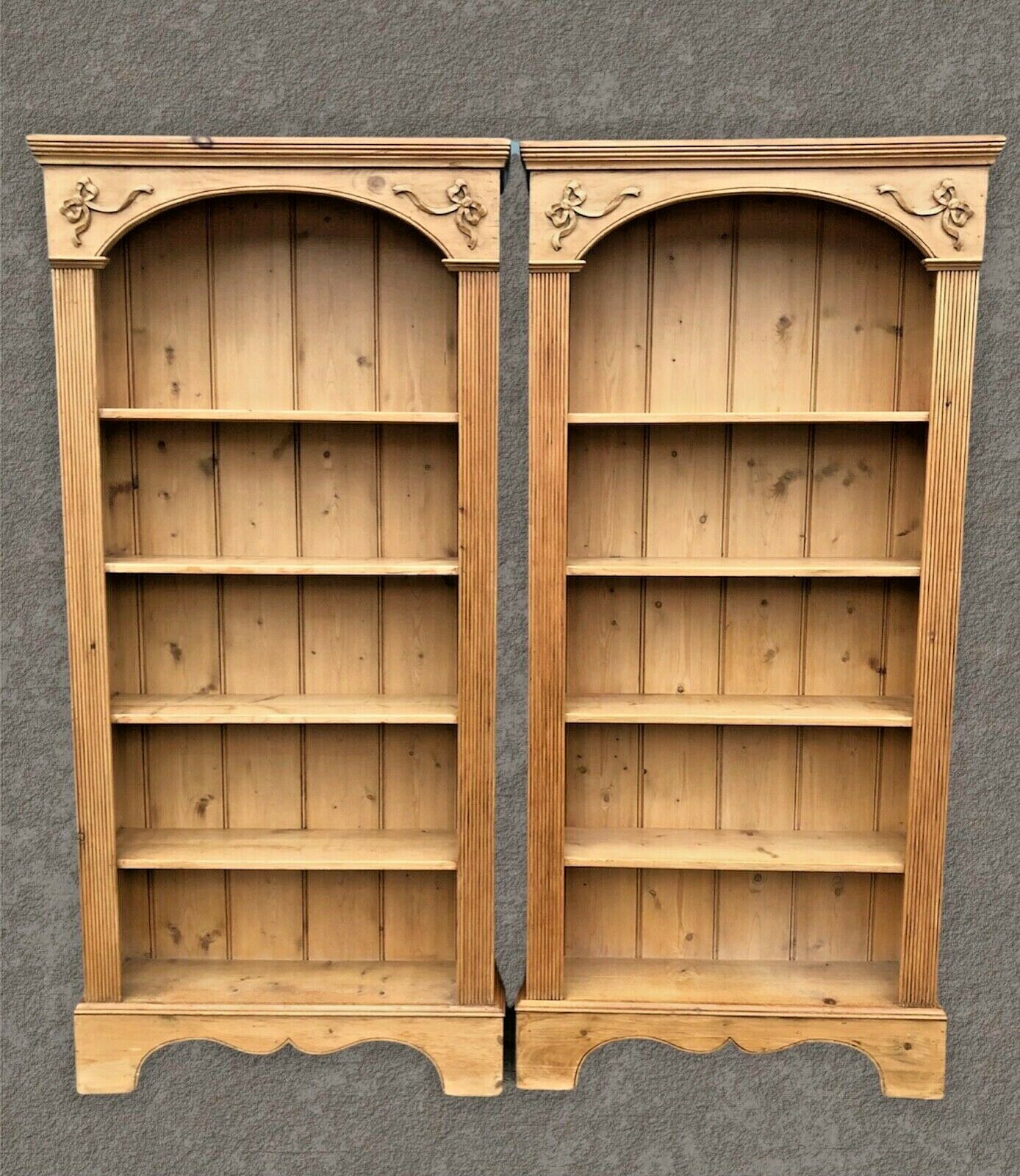 Pair Of Tall Stunning Vintage Pine Bookcases / Pine Bookshelves ( SOLD )