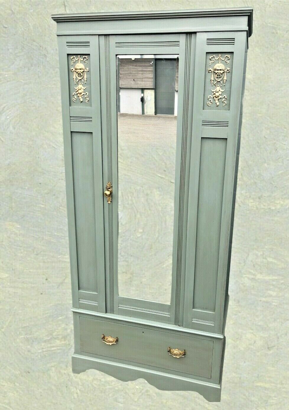 Edwardian Refinished Satin Walnut Wardrobe With Mirror Door ( SOLD )