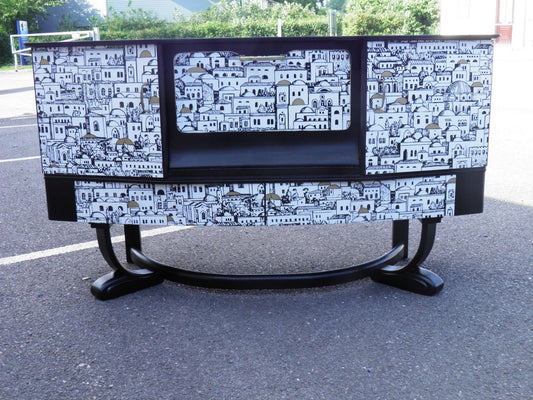 Fabulous Fornasetti Decoupage Vintage Art Deco Sideboard / Cocktail Cabinet