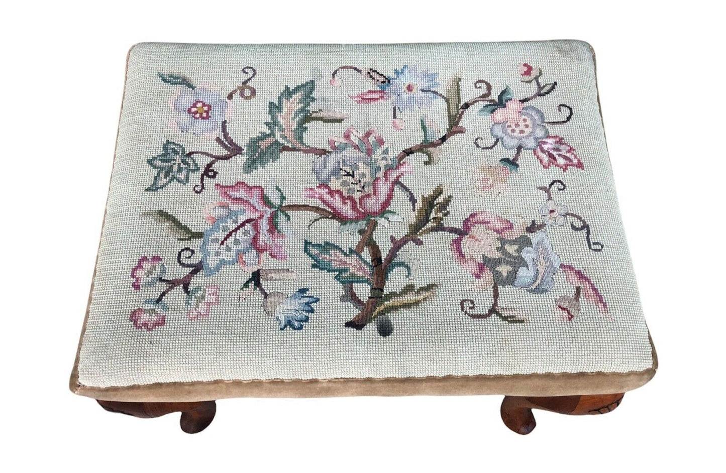 022.....Vintage Carved Walnut Stool, 1950s