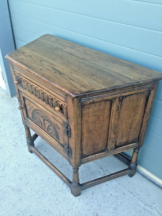 Vintage Carved Oak Credence Cupboard / Old Charm Style Hall Table SOLD