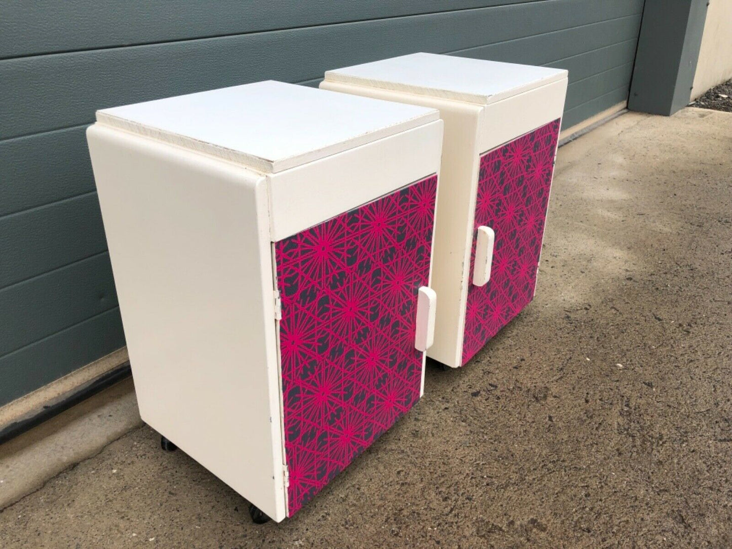 000996.....Unique Funky Pair Of Upcycled Bedside Cabinets / Bedside Lamp Tables