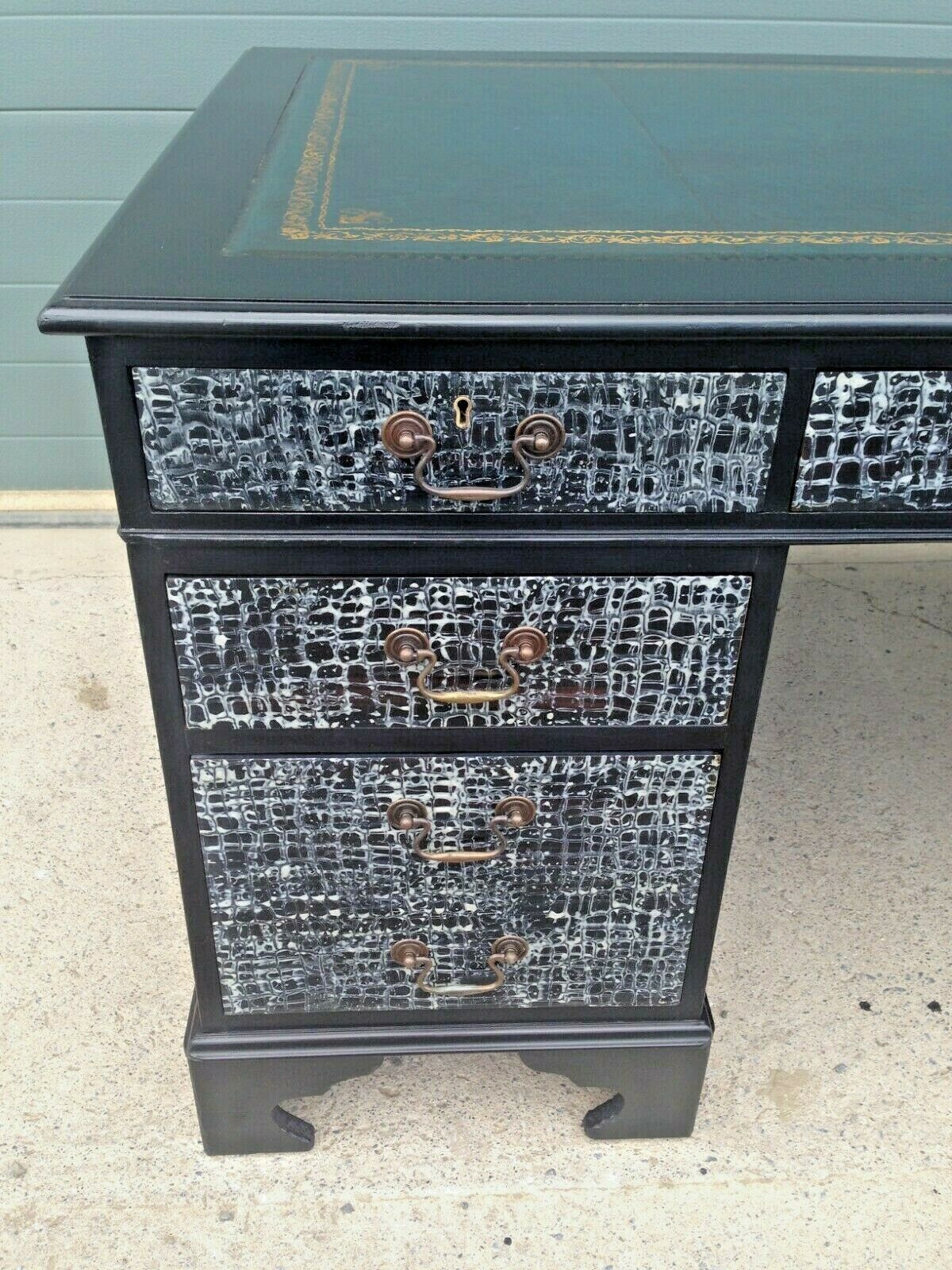 Large Vintage Pedestal Desk / Refinished Bankers Desk