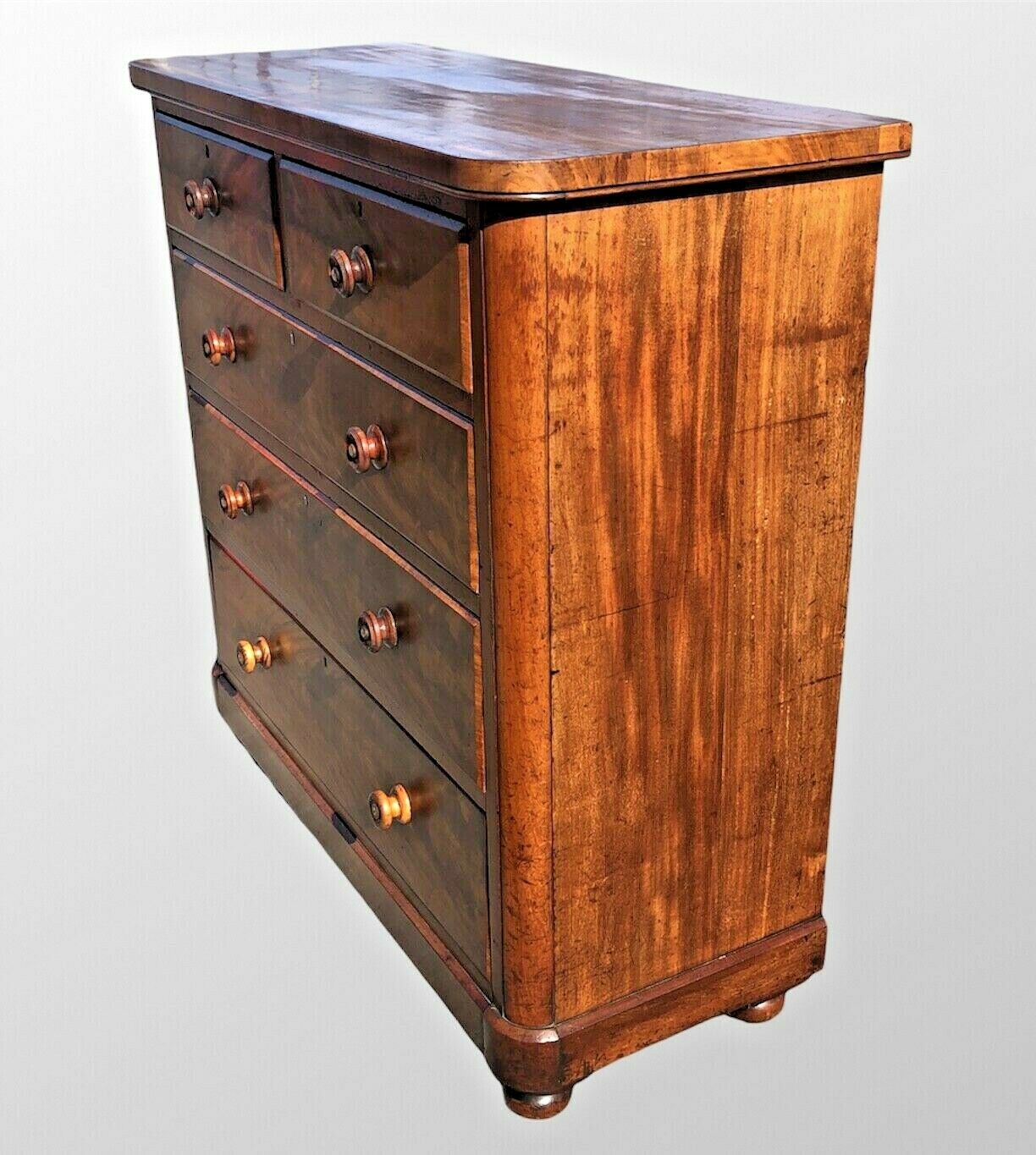 Stunning Faded Flame Mahogany Large Antique Chest Of Drawers ( SOLD )