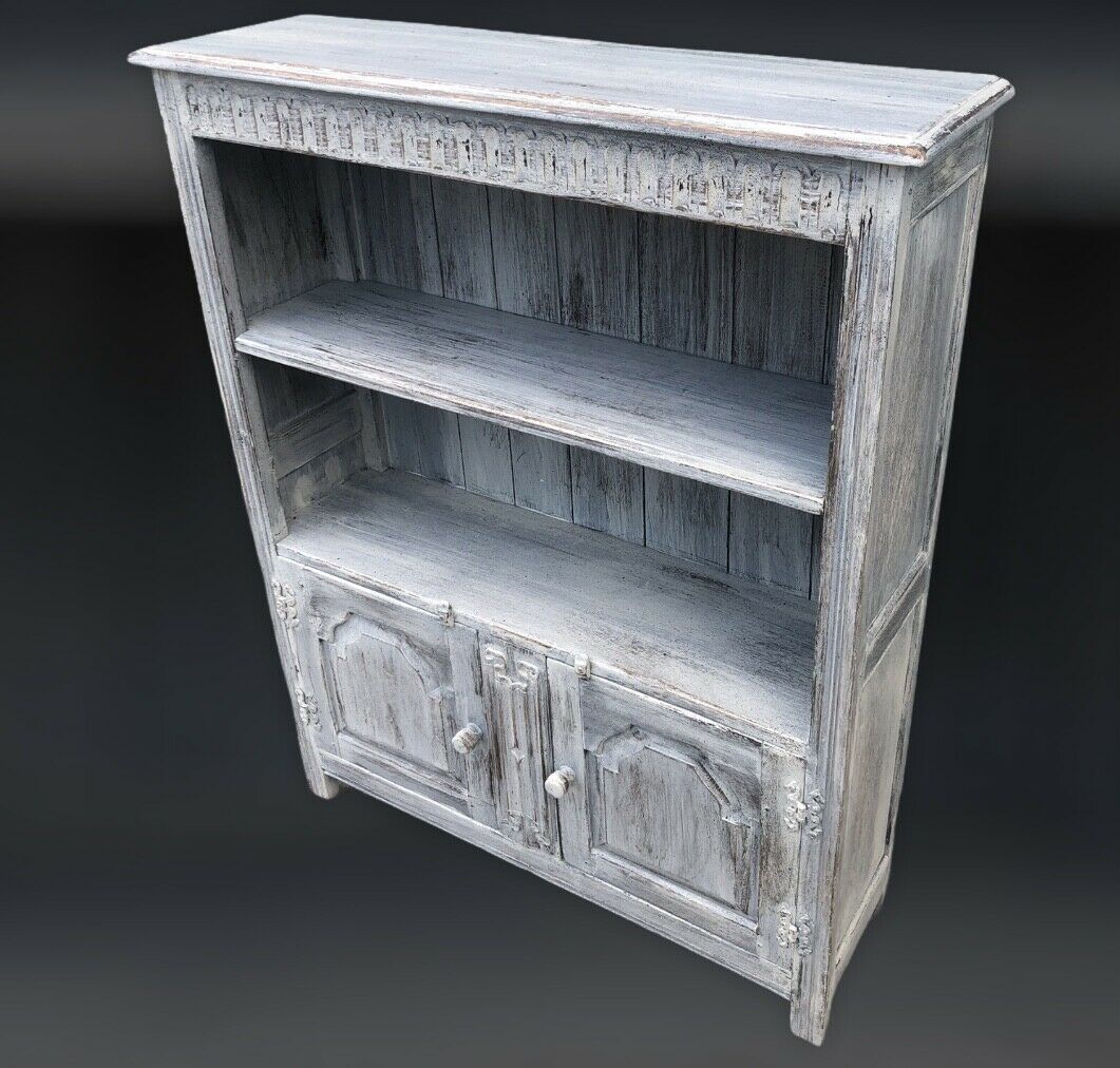 Vintage Carved Oak Bookcase With Cupboards ( SOLD )