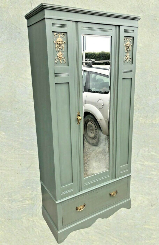Edwardian Refinished Satin Walnut Wardrobe With Mirror Door ( SOLD )