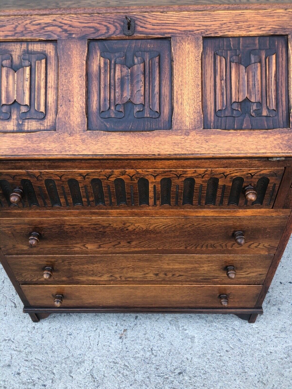 Handsome Carved Oak Bureau / Writing Desk ( SOLD )