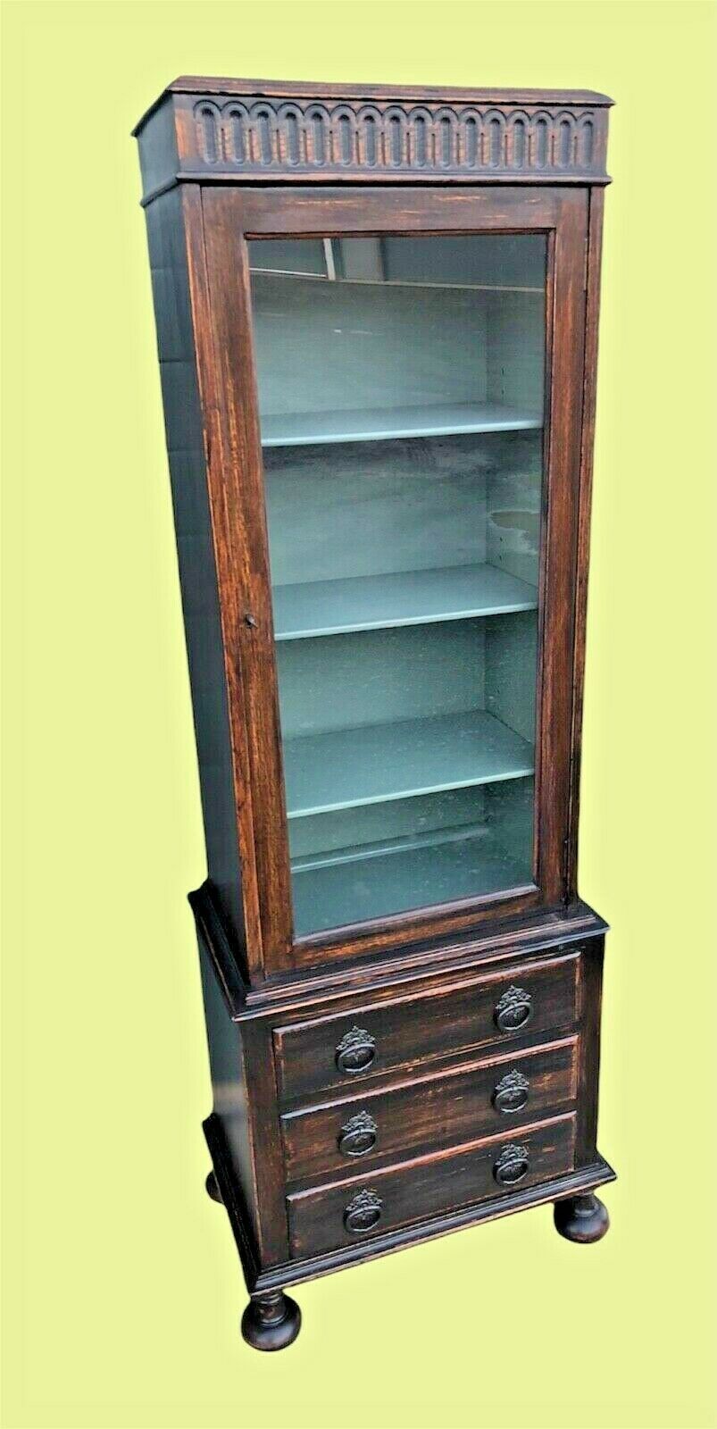 000997....Handsome Vintage Glazed Oak Cabinet With Drawers - Sold