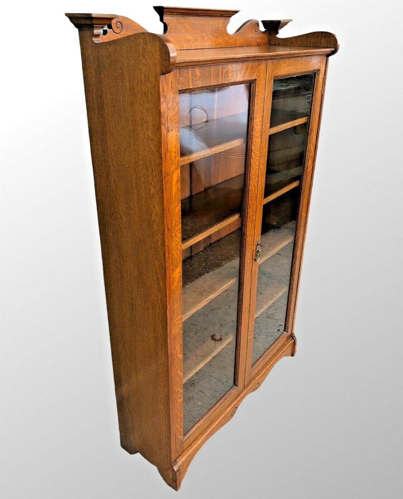 Arts And Craft Oak Bookcase / Arts And Crafts Glazed Cabinet ( SOLD )