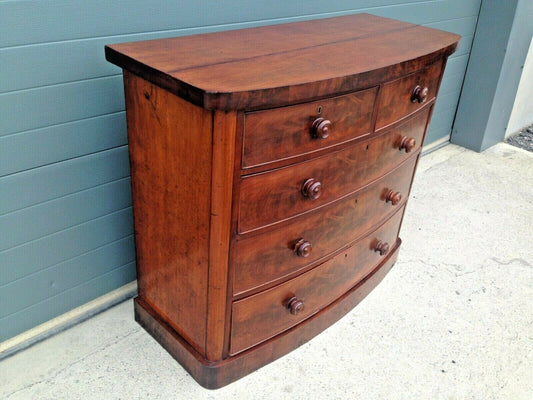 Antique Chest Of Drawers / Flame Mahogany Bow Front Chest ( SOLD )