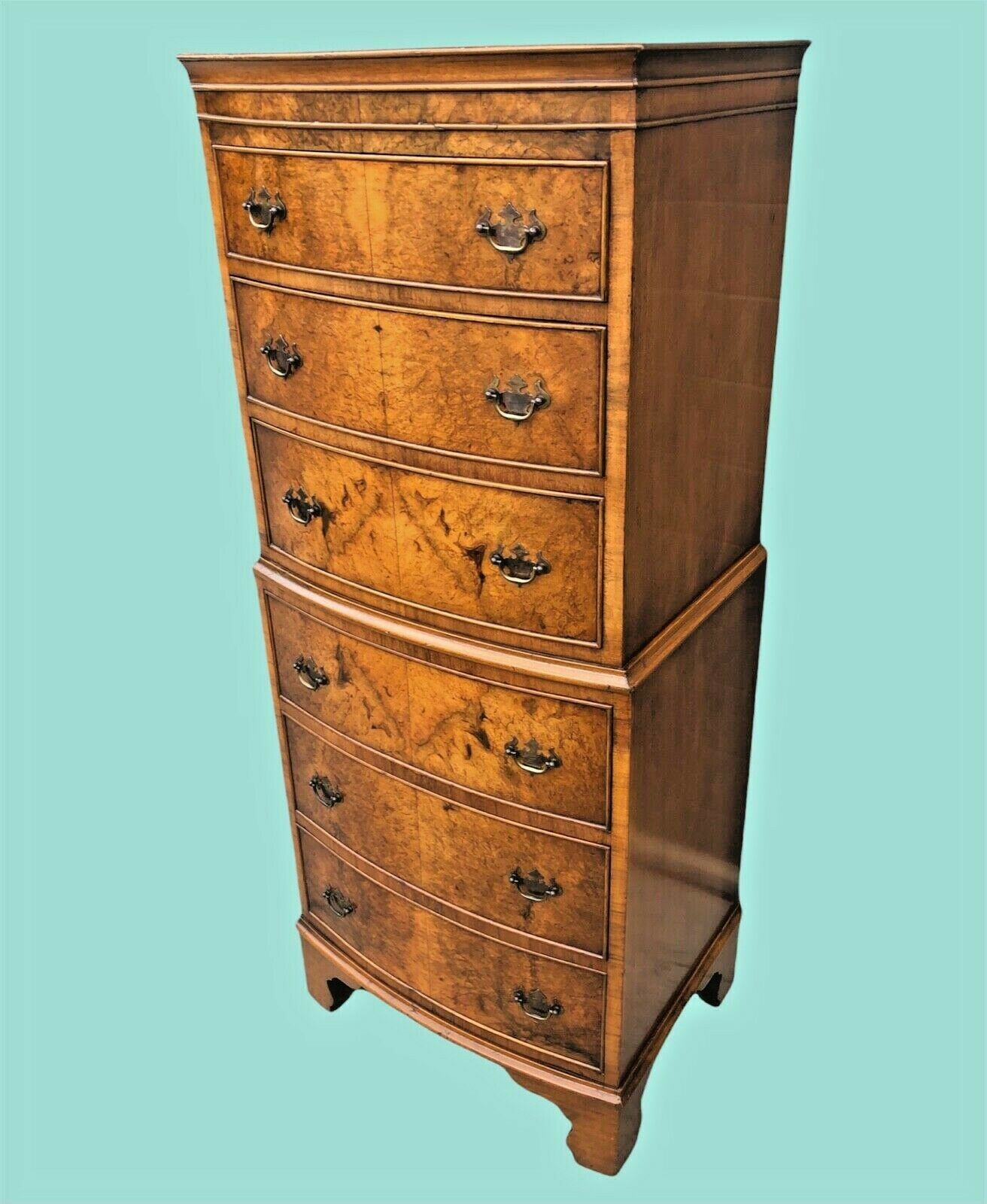 000985.....Handsome Vintage Walnut Tallboy Chest Of Six Drawers ( SOLD )
