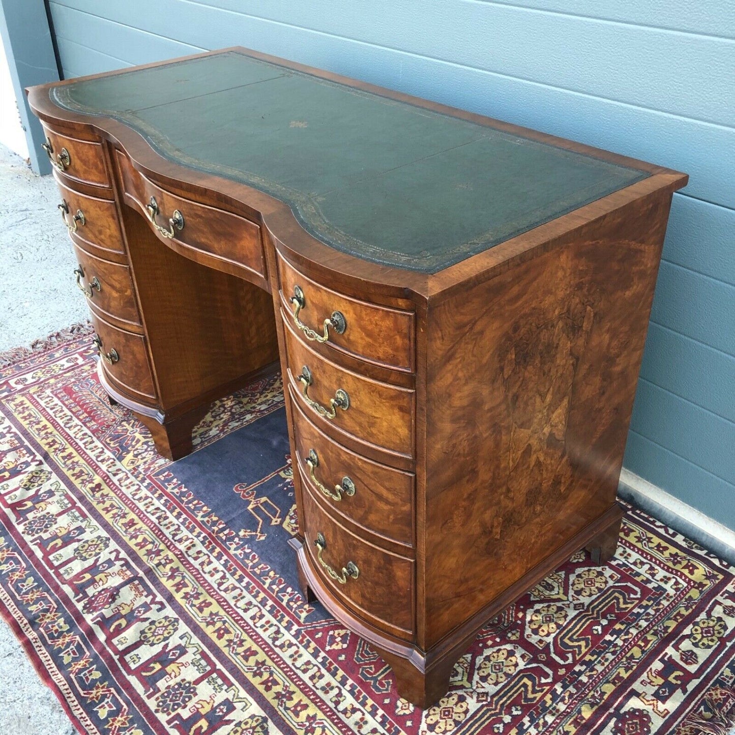 Handsome Vintage Figured Walnut Desk / Reprodux Nine Drawer Desk ( SOLD )