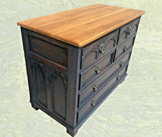 Gothic Style Oak Chest Of Drawers By Old Charm ( SOLD )