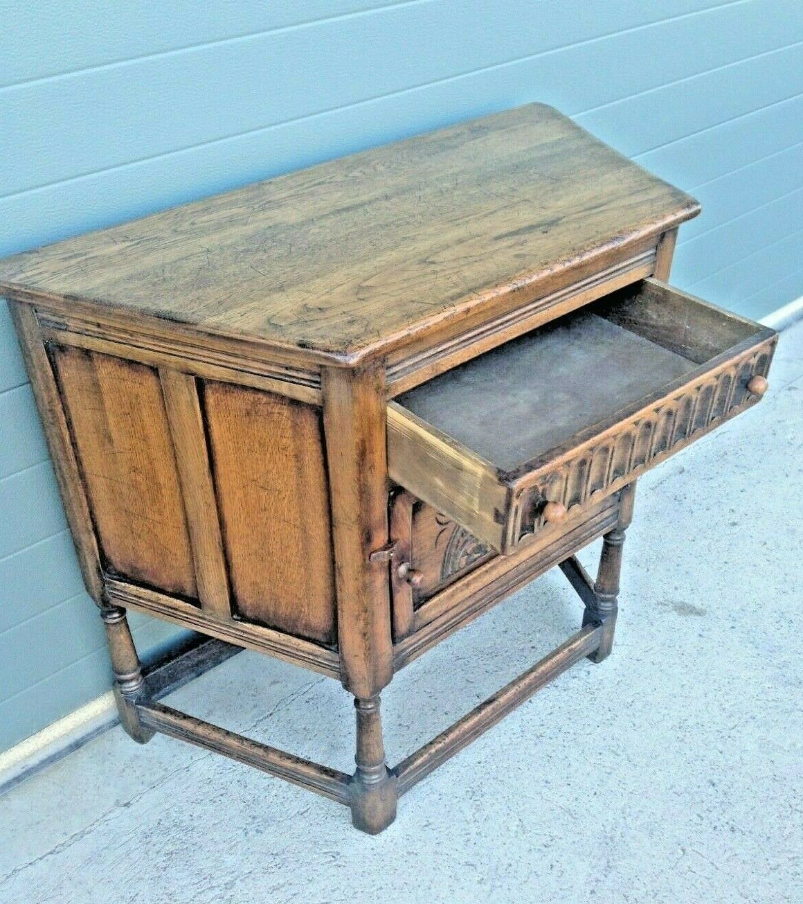 Vintage Carved Oak Credence Cupboard / Old Charm Style Hall Table SOLD