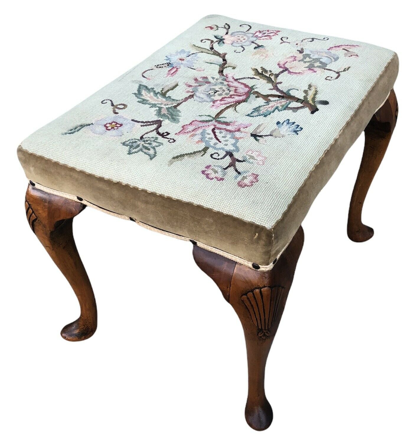 022.....Vintage Carved Walnut Stool, 1950s