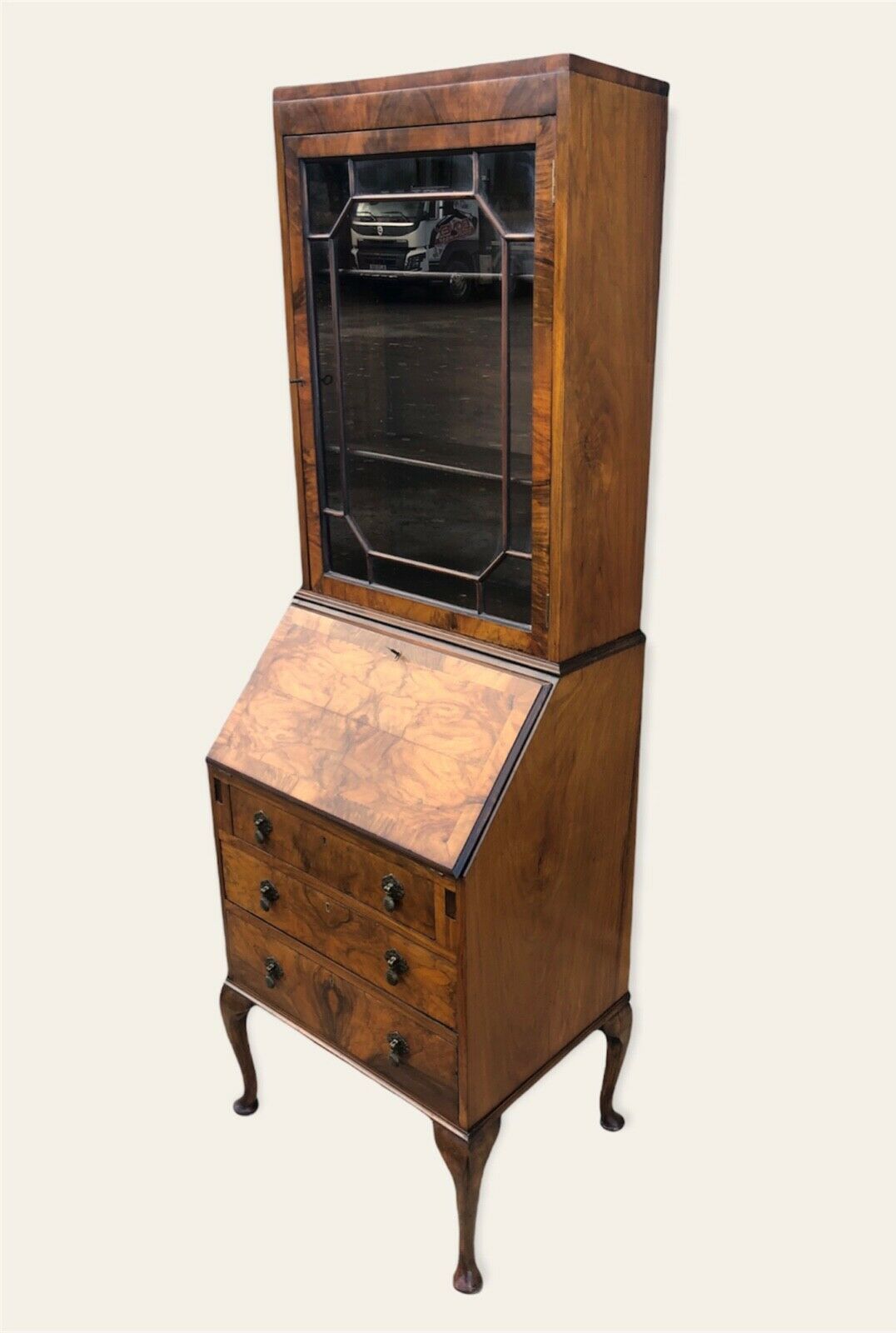 000982....Stunning Art Deco Style Walnut Bureau Bookcase ( SOLD )