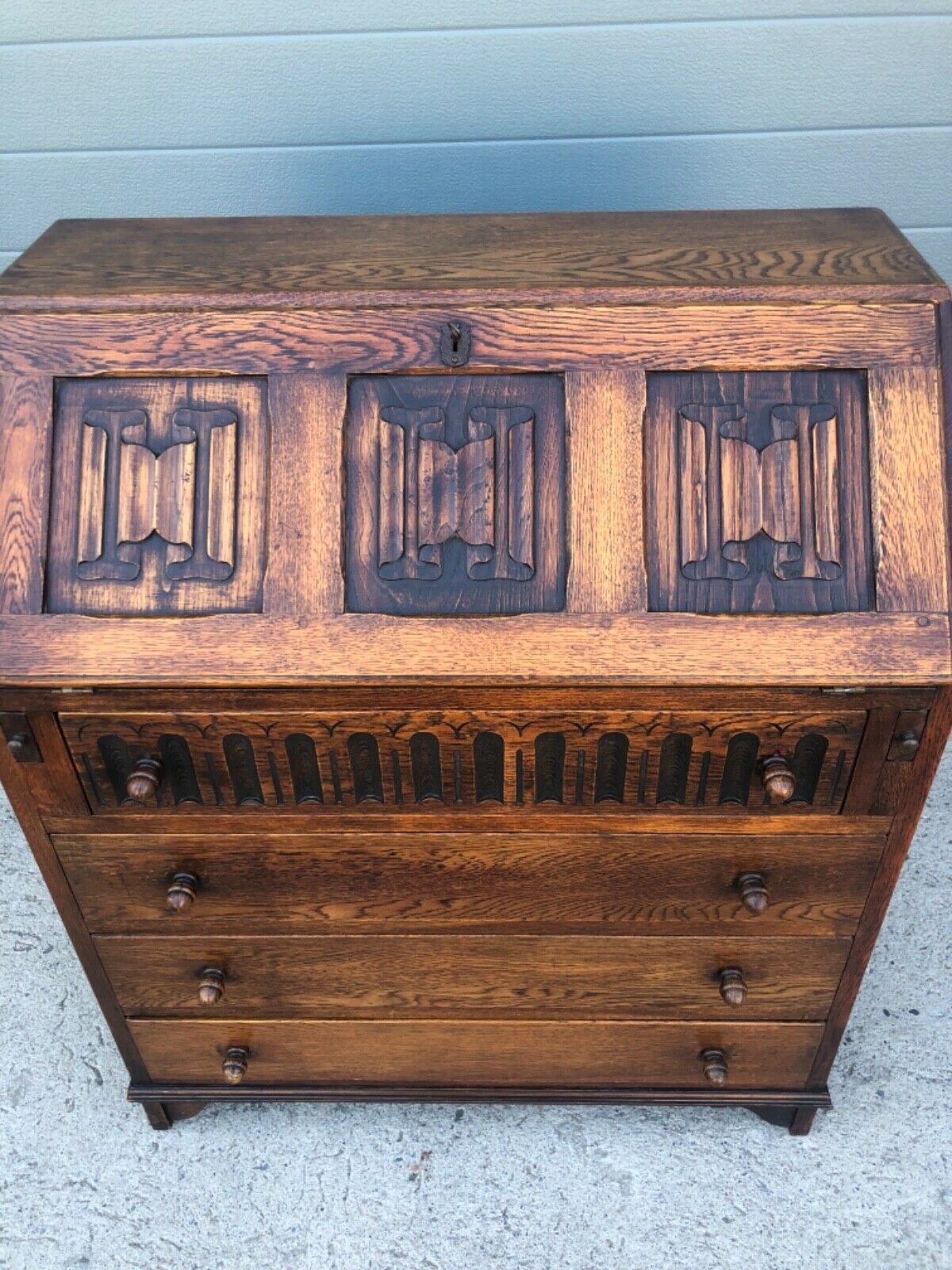 Handsome Carved Oak Bureau / Writing Desk ( SOLD )