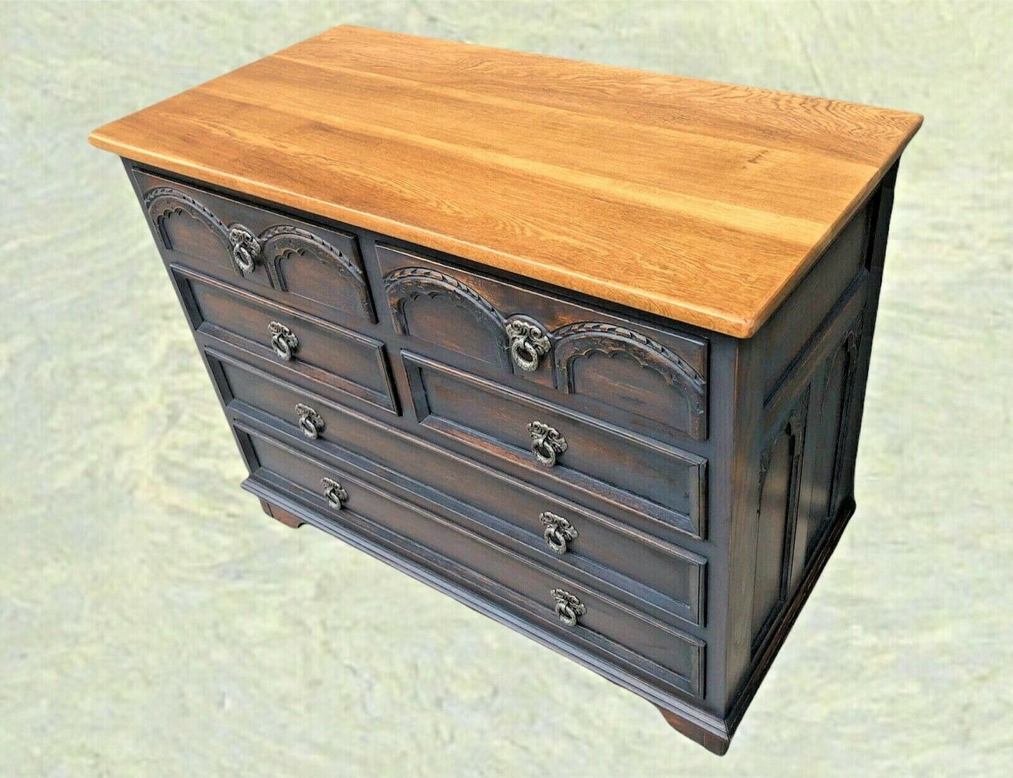 Gothic Style Oak Chest Of Drawers By Old Charm ( SOLD )