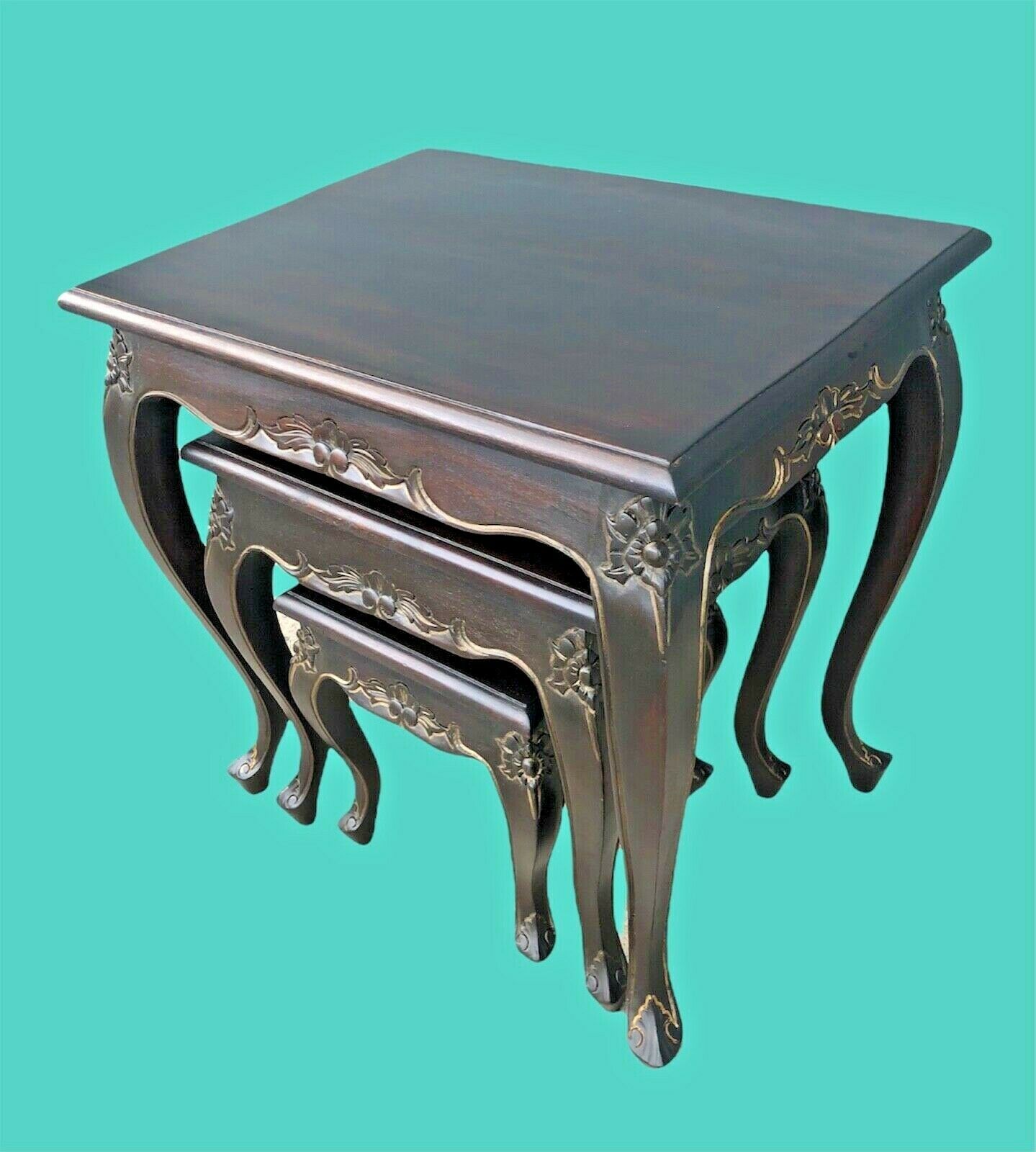 002.....Vintage Carved Mahogany Nest Of Tables ( sold )