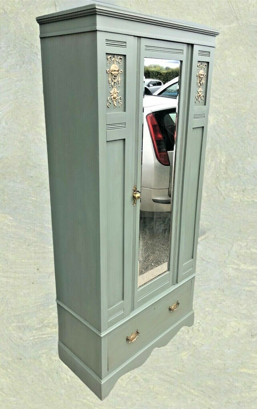 Edwardian Refinished Satin Walnut Wardrobe With Mirror Door ( SOLD )