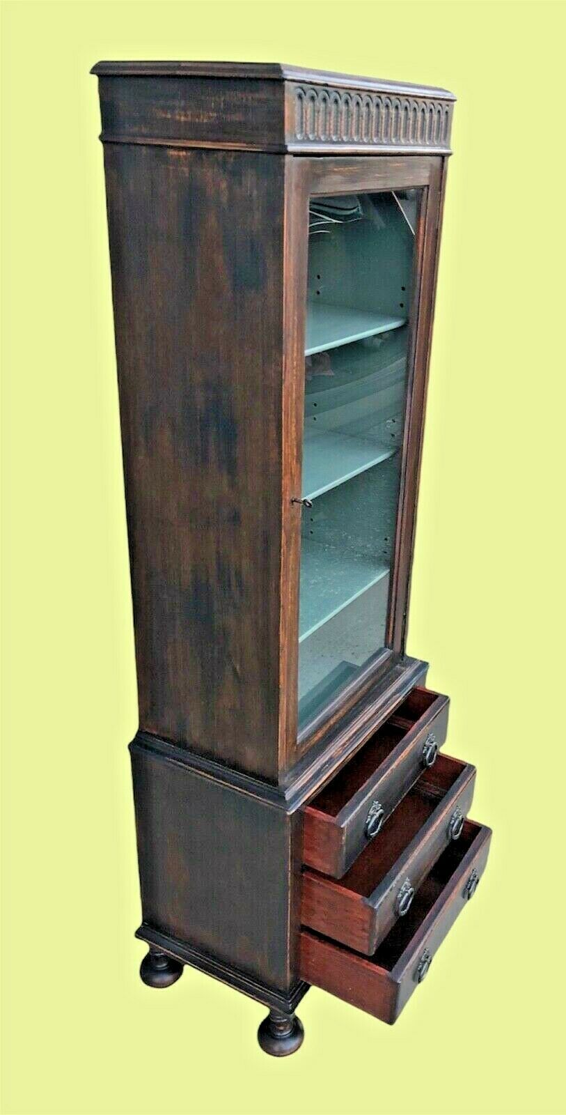 000997....Handsome Vintage Glazed Oak Cabinet With Drawers - Sold