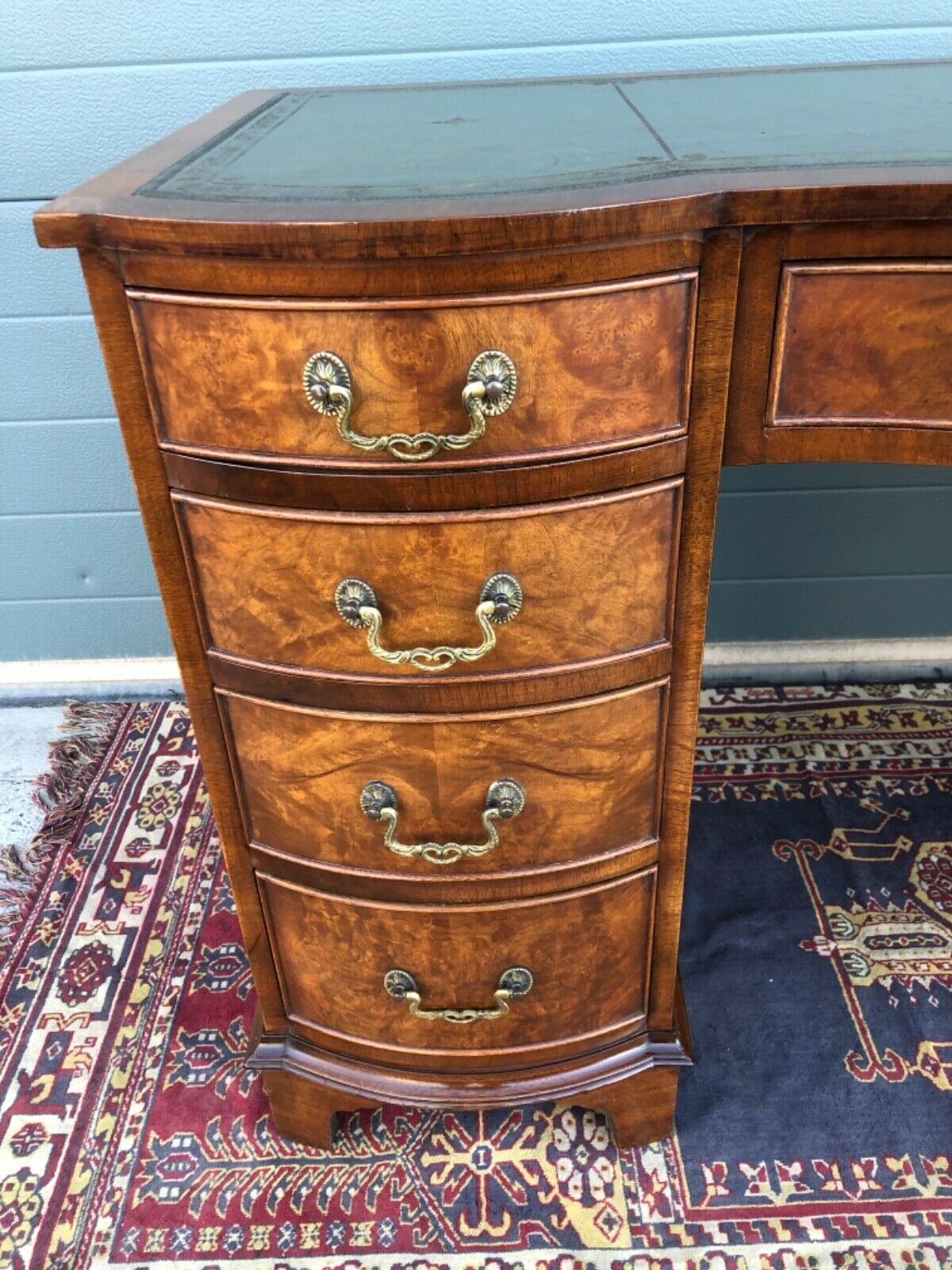 Handsome Vintage Figured Walnut Desk / Reprodux Nine Drawer Desk ( SOLD )