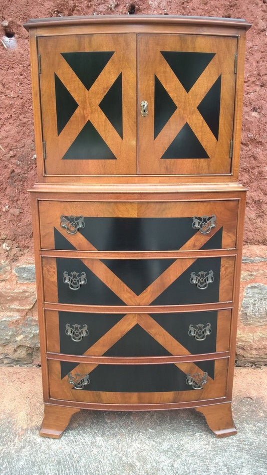 Walnut Tallboy / Drinks Cabinet / Chest Of Drawers