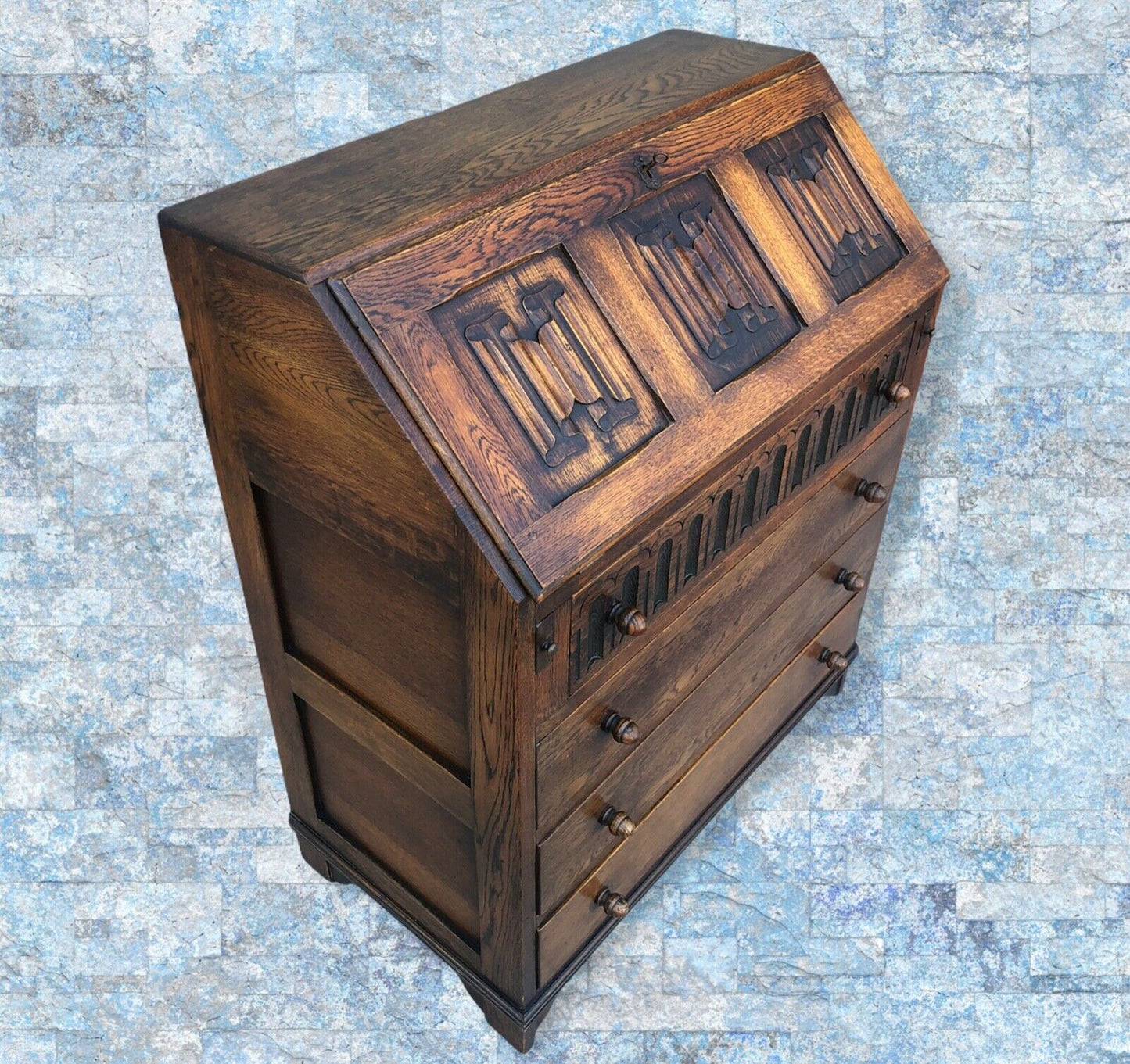 Handsome Carved Oak Bureau / Writing Desk ( SOLD )