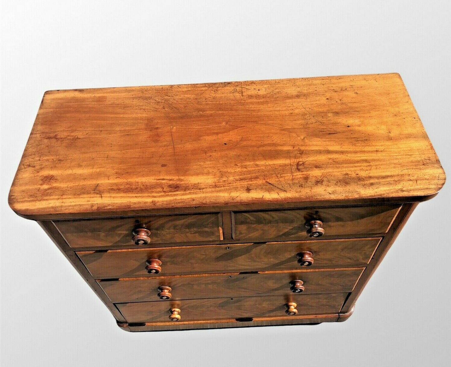 Stunning Faded Flame Mahogany Large Antique Chest Of Drawers ( SOLD )