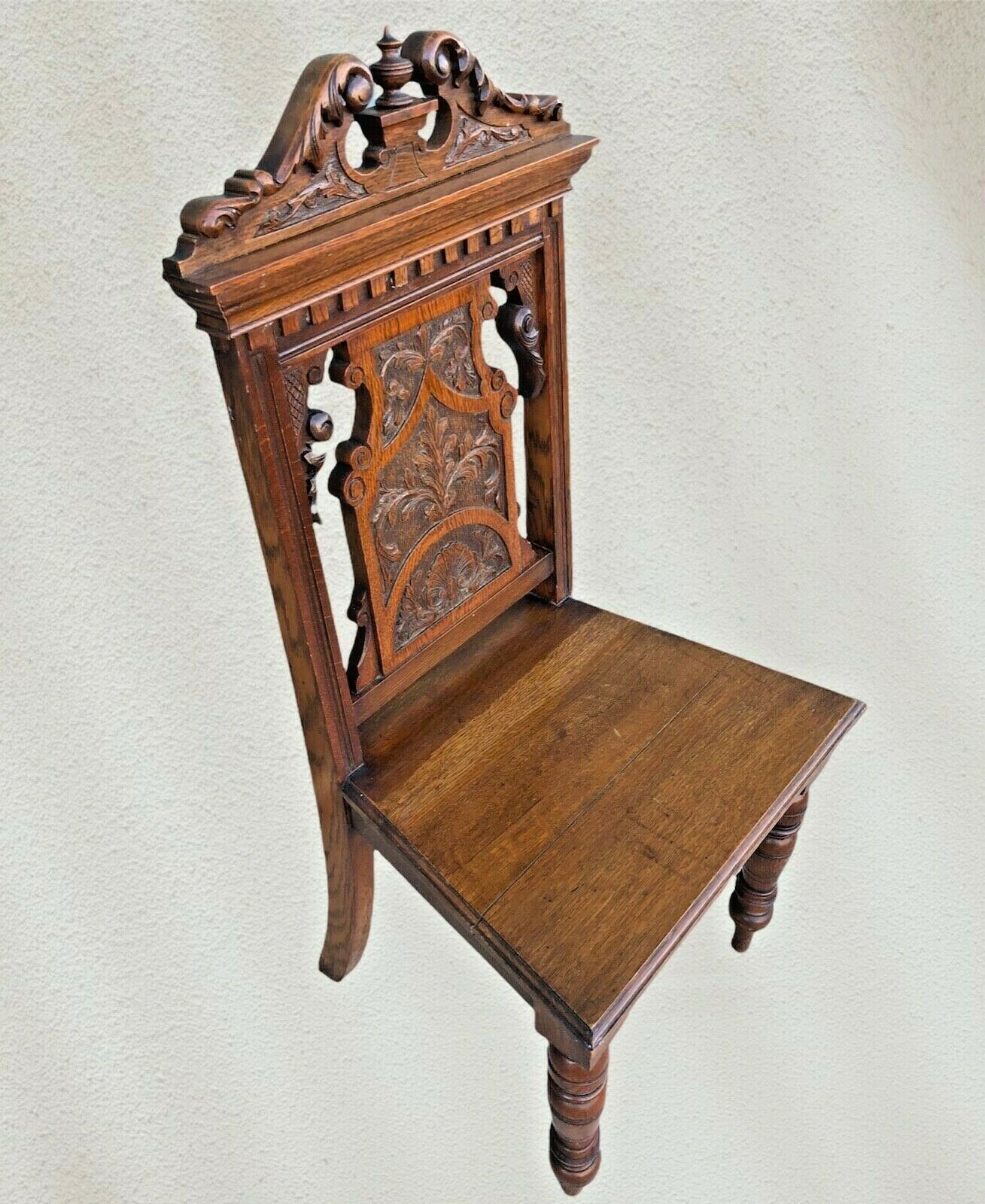 Quality Antique Carved Oak Hall Chair ( SOLD )