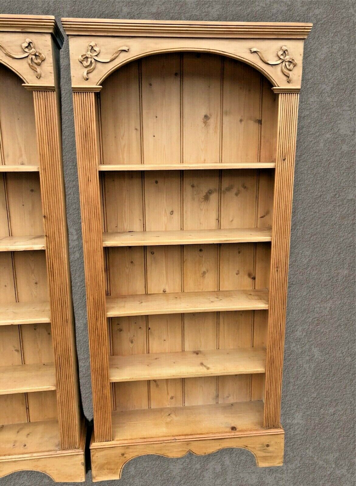 Pair Of Tall Stunning Vintage Pine Bookcases / Pine Bookshelves ( SOLD )