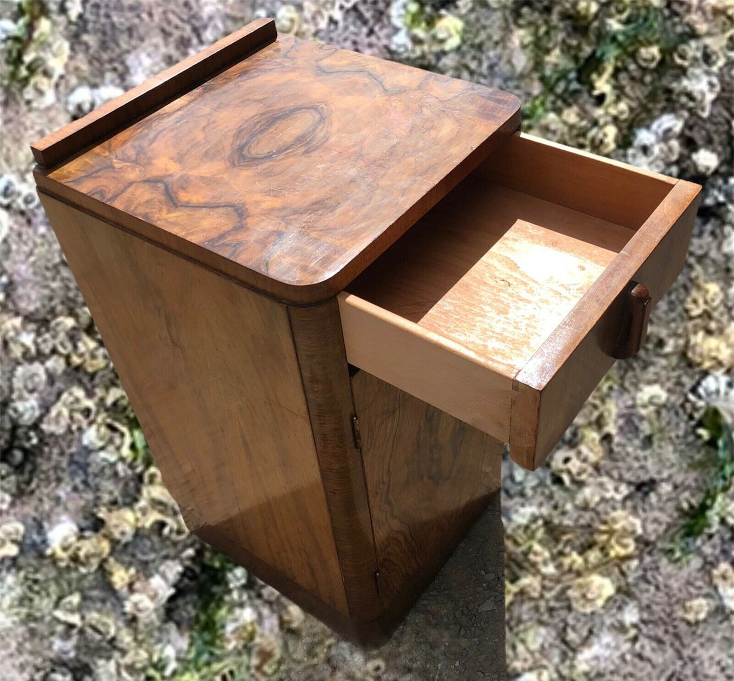 Gorgeous Bur Walnut Art Deco Bedside Cabinet ( SOLD )