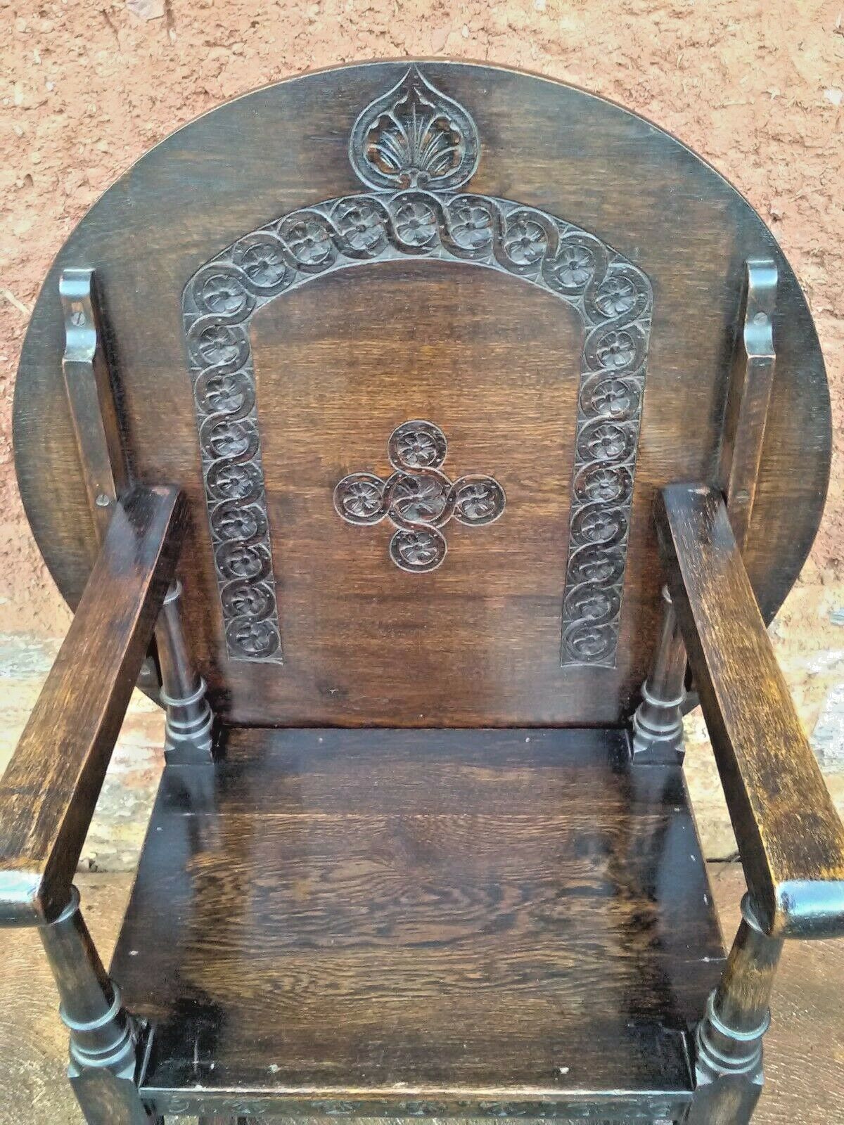 Vintage Carved Oak Monks Chair / Vintage Hall Chair