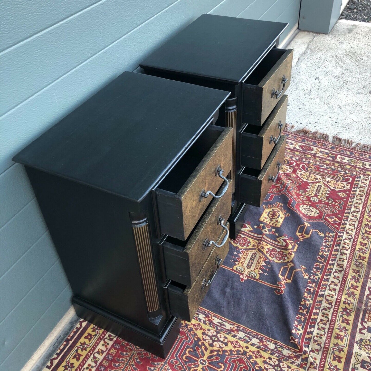 A Pair Of Vintage Empire Style Bedside Chests / Refinished Pine Bedside Tables ( SOLD )