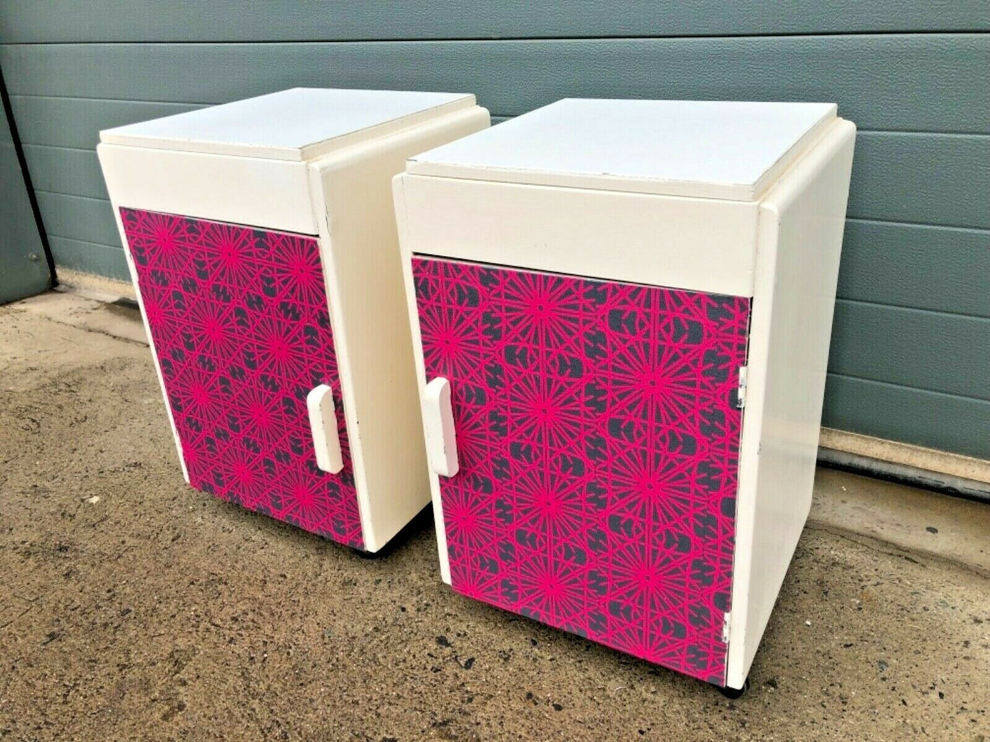 000996.....Unique Funky Pair Of Upcycled Bedside Cabinets / Bedside Lamp Tables
