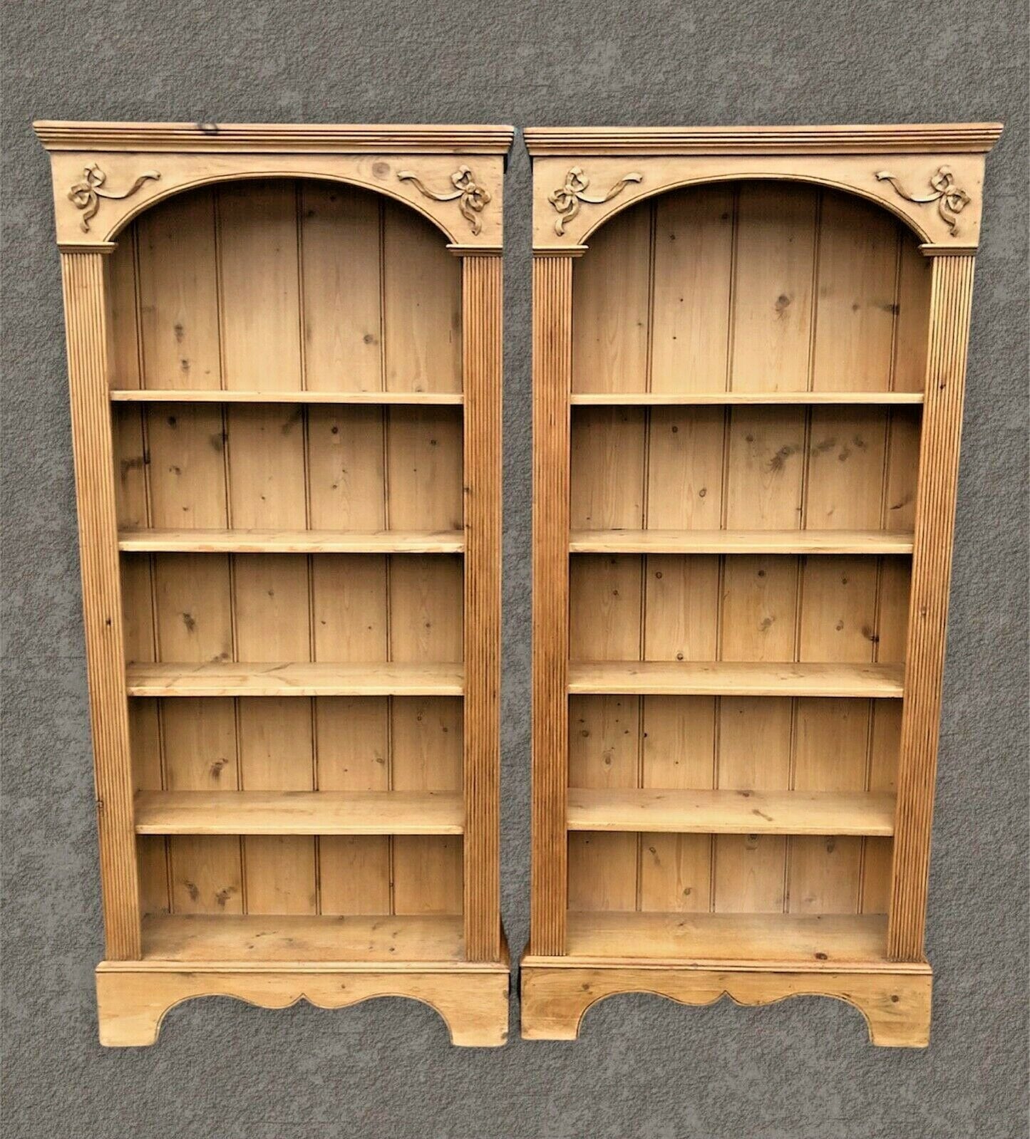 Pair Of Tall Stunning Vintage Pine Bookcases / Pine Bookshelves ( SOLD )