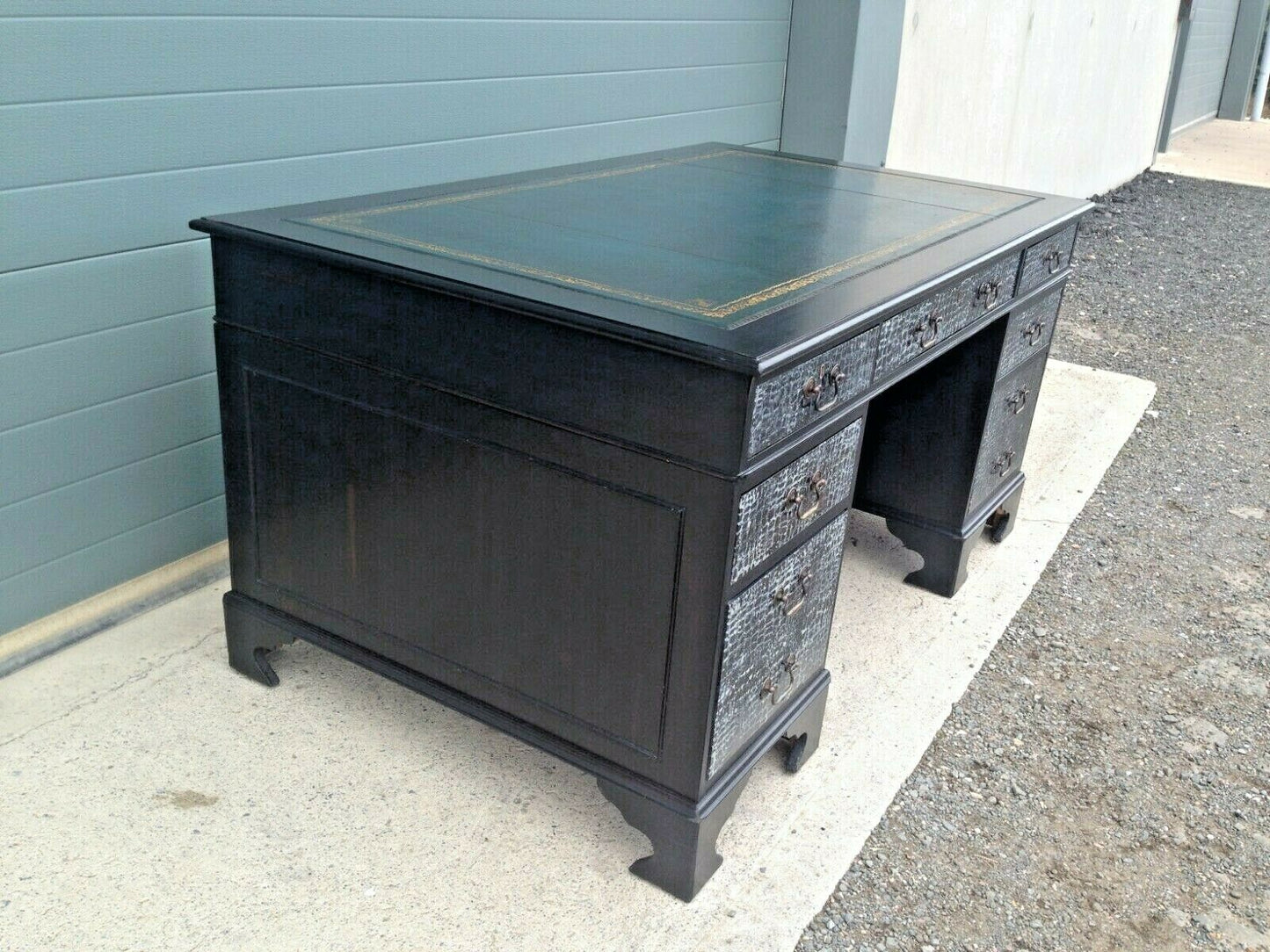 Large Vintage Pedestal Desk / Refinished Bankers Desk