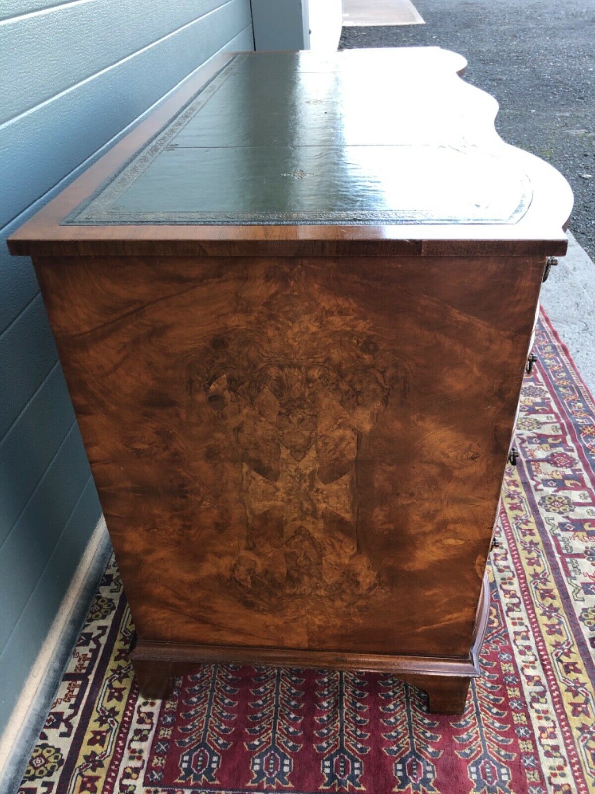 Handsome Vintage Figured Walnut Desk / Reprodux Nine Drawer Desk ( SOLD )