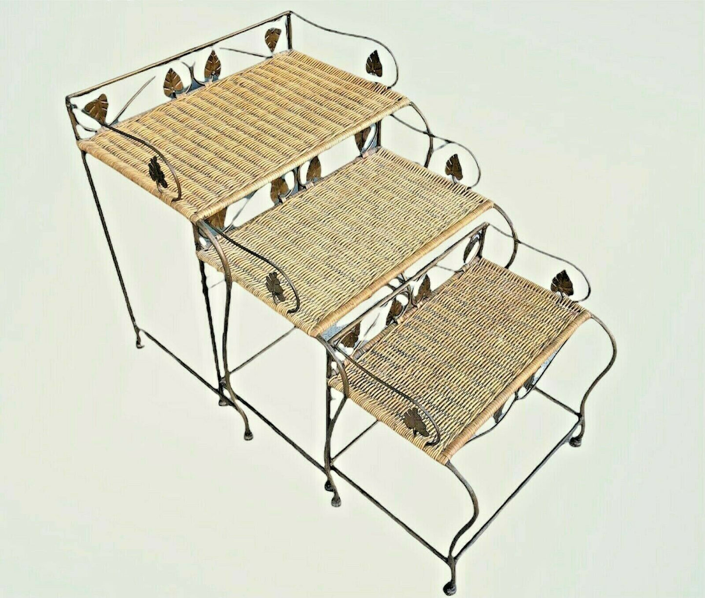 Vintage Wicker And Wrought Iron Nest Of Tables ( SOLD )