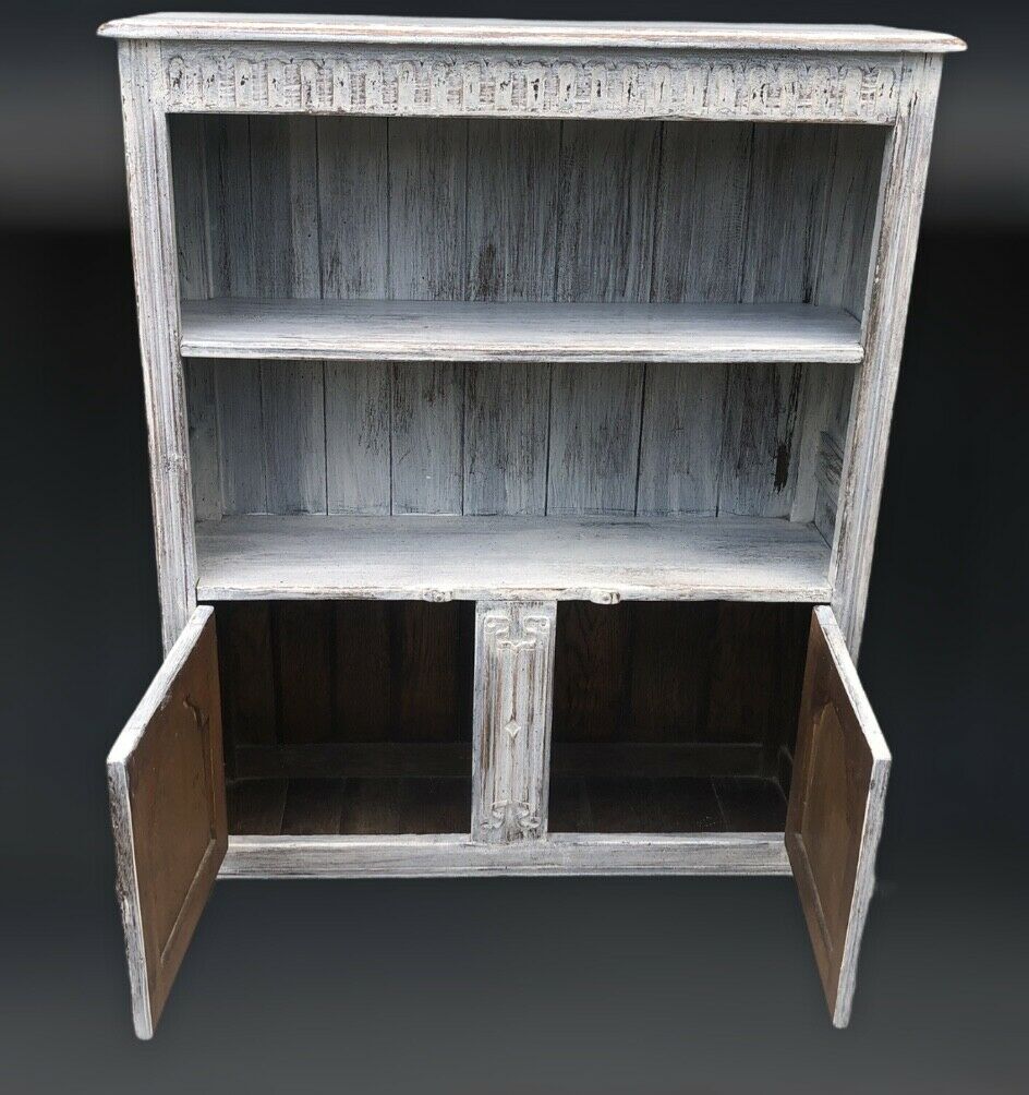Vintage Carved Oak Bookcase With Cupboards ( SOLD )