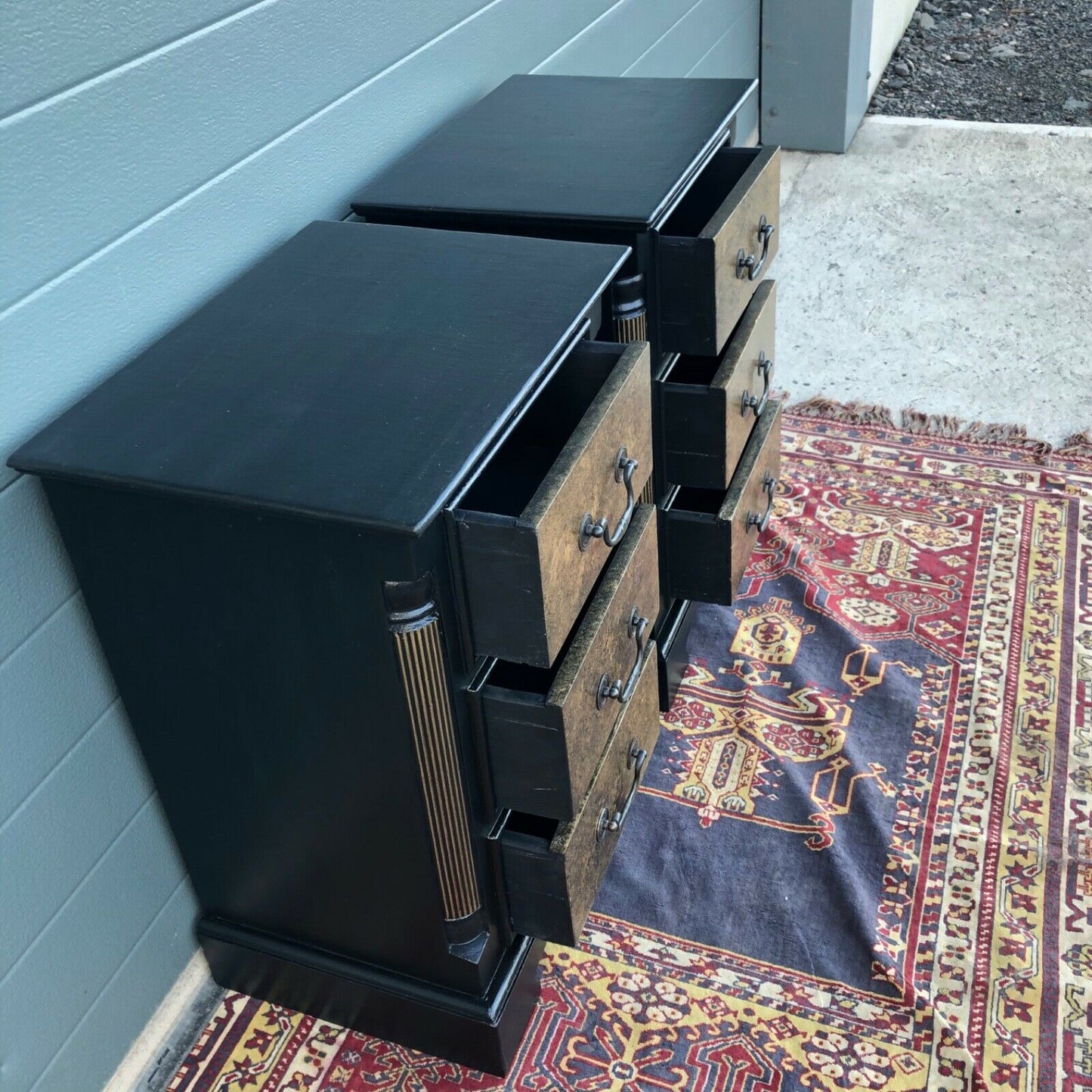 A Pair Of Vintage Empire Style Bedside Chests / Refinished Pine Bedside Tables ( SOLD )