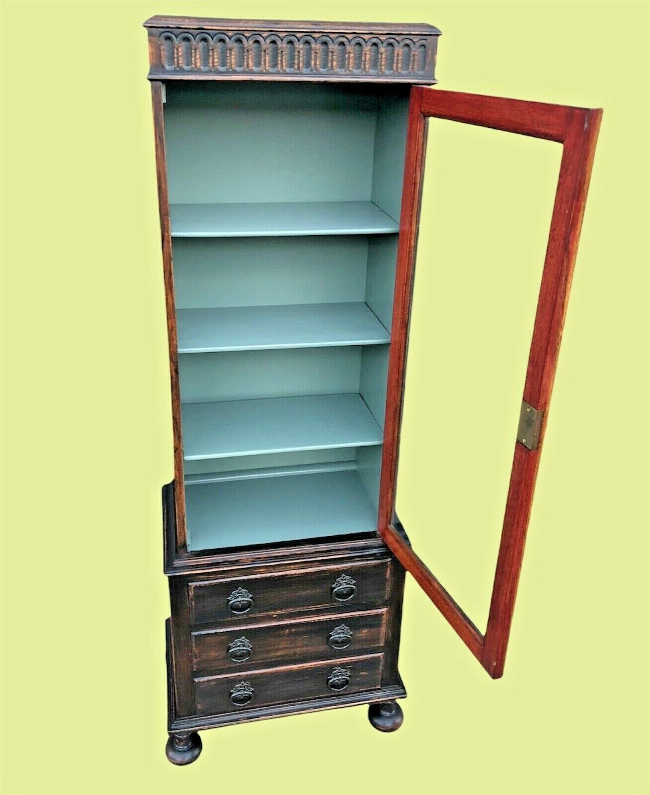 000997....Handsome Vintage Glazed Oak Cabinet With Drawers - Sold