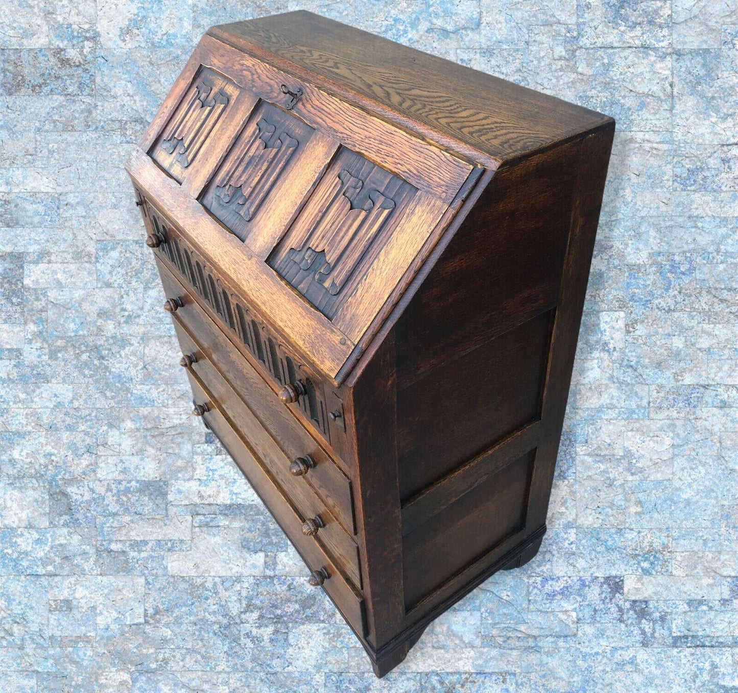 Handsome Carved Oak Bureau / Writing Desk ( SOLD )