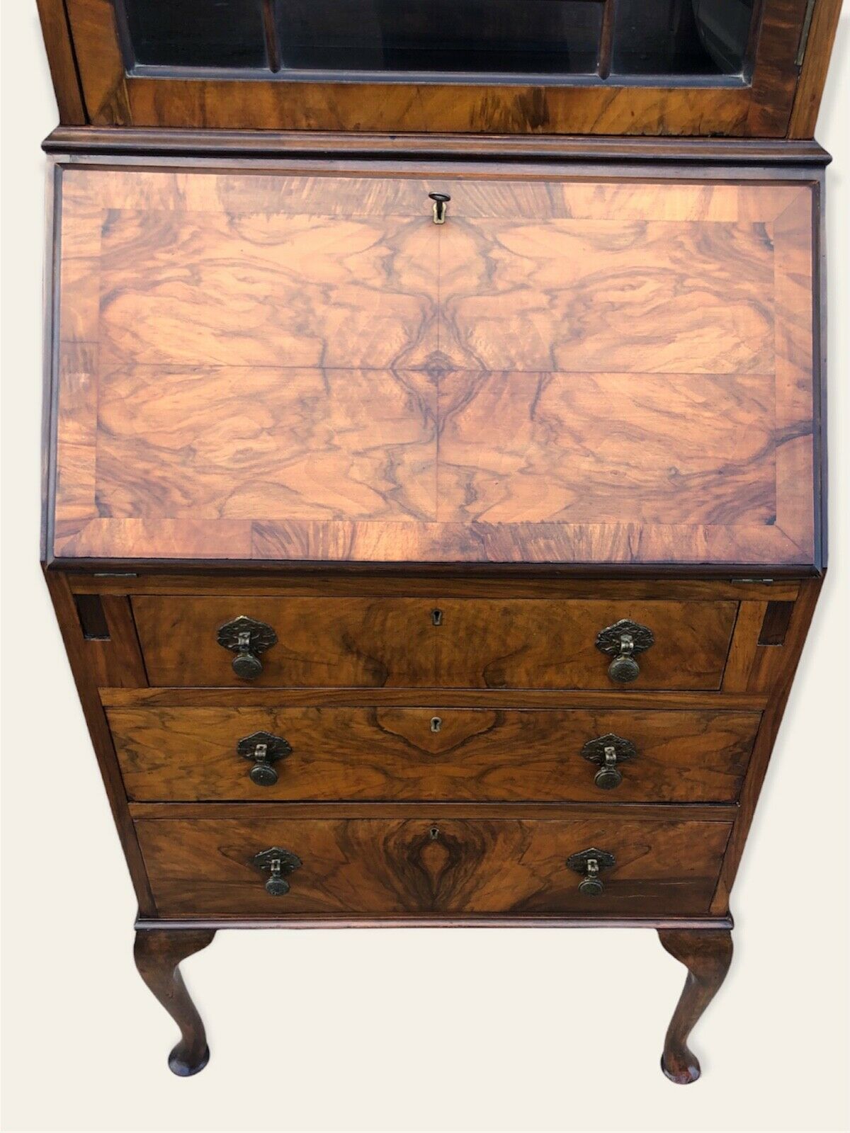 000982....Stunning Art Deco Style Walnut Bureau Bookcase ( SOLD )