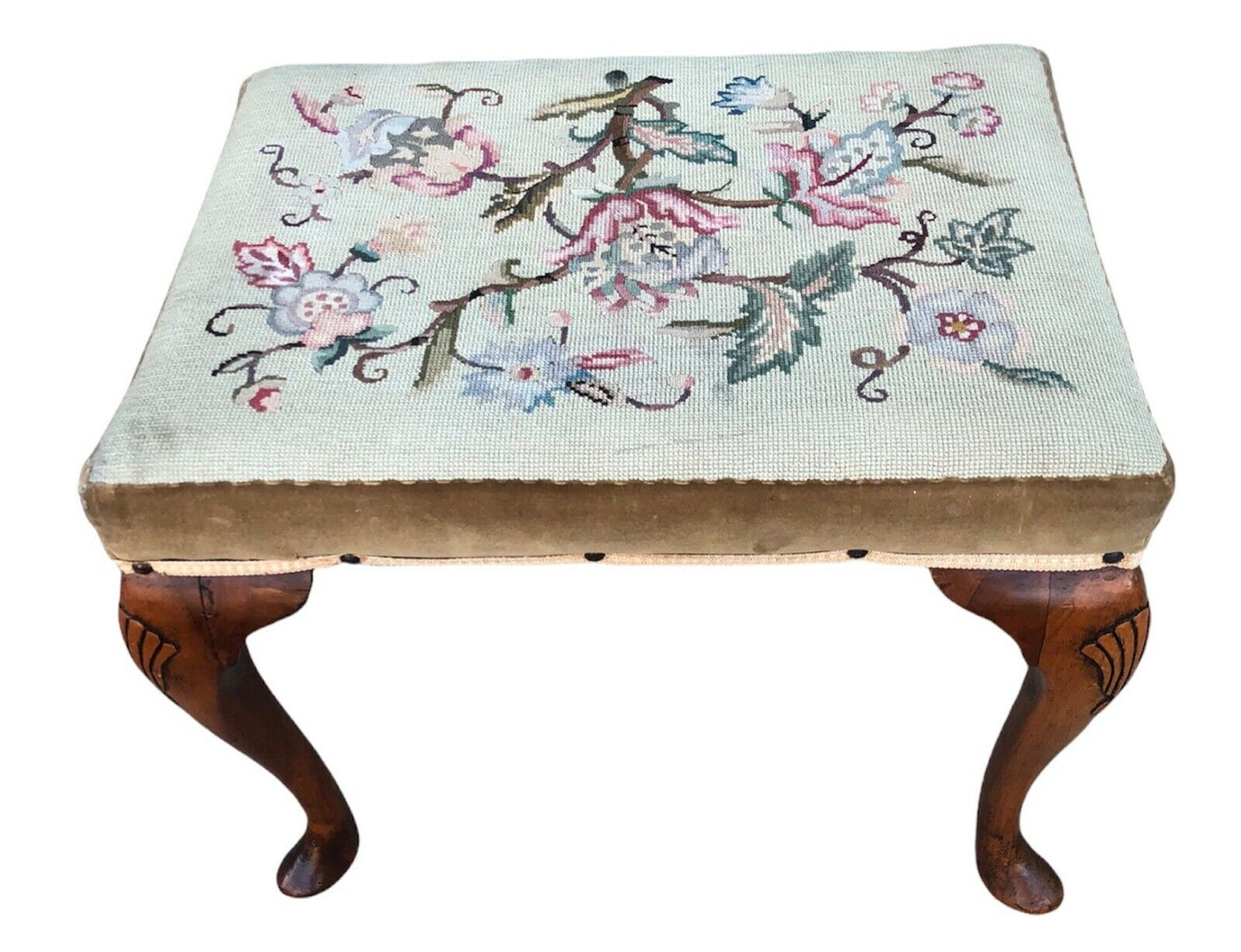 022.....Vintage Carved Walnut Stool, 1950s