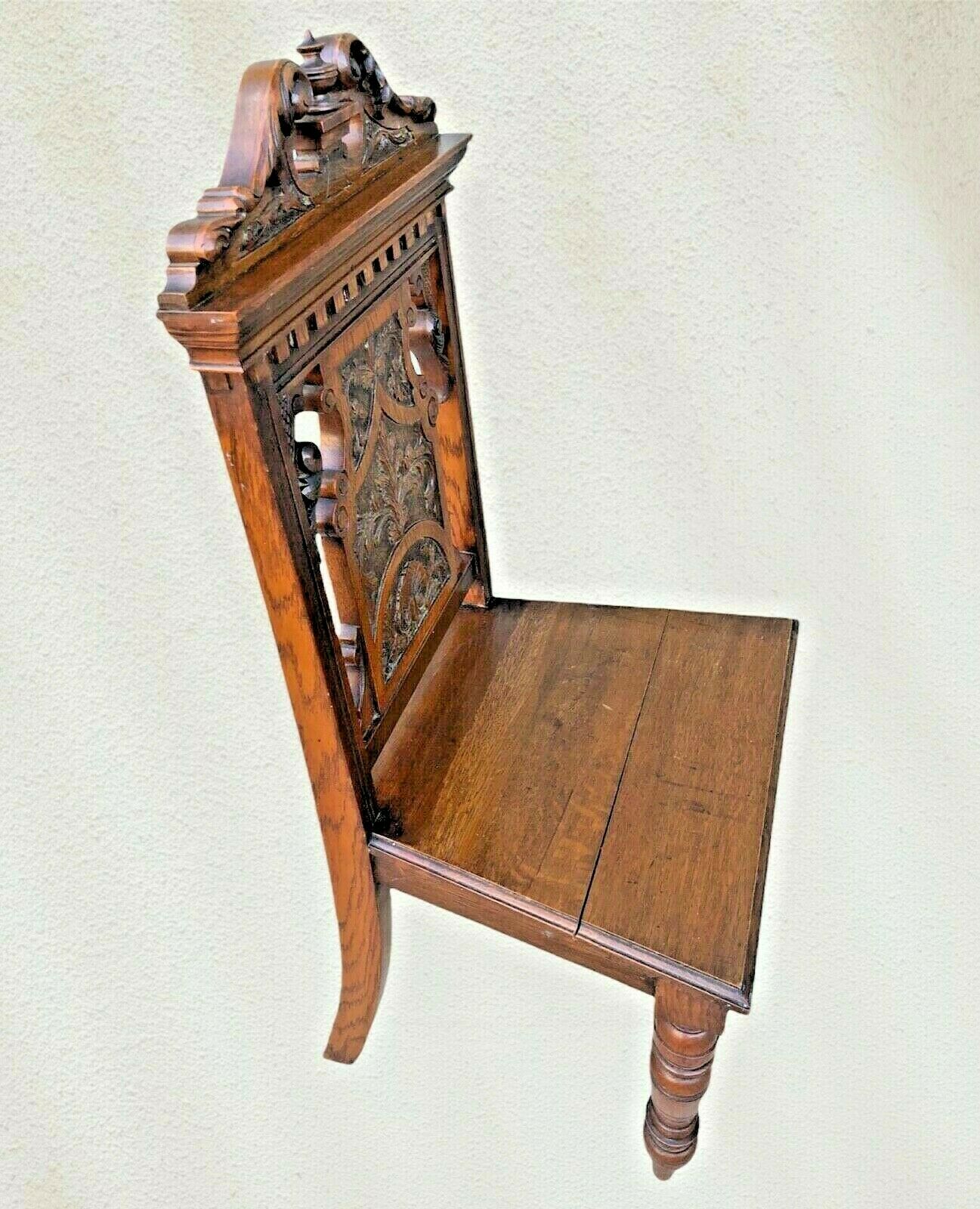 Quality Antique Carved Oak Hall Chair ( SOLD )