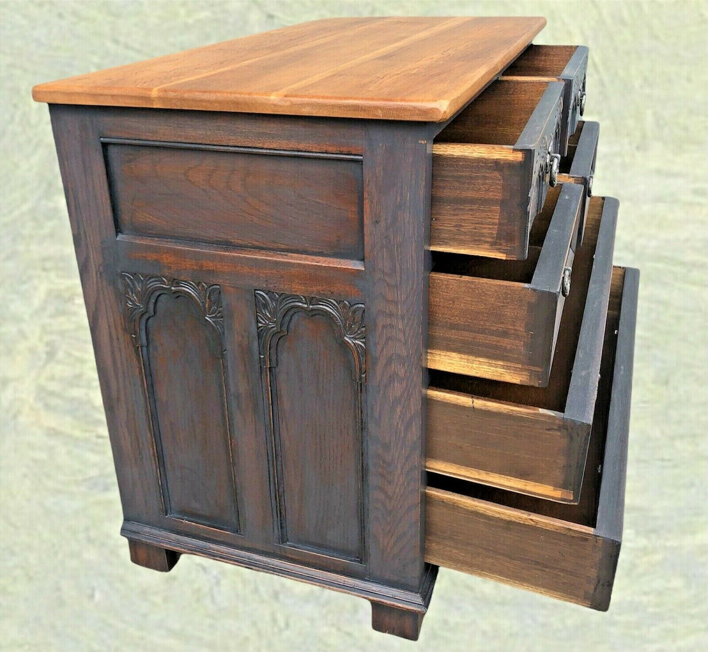 Gothic Style Oak Chest Of Drawers By Old Charm ( SOLD )